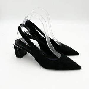 NWOT Zara Black Pointed Toe Sling Back Heels Size 39